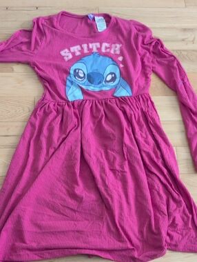 Disney Pink Stitch Graphic Long Sleeve Dress